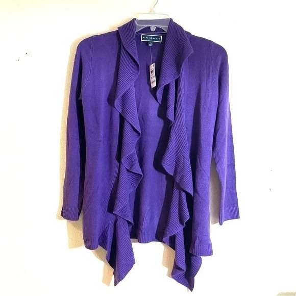 Karen Scott Sweater Women PS PETITE Open Cardigan Cascading Shawl Purple NEW - Picture 1 of 10